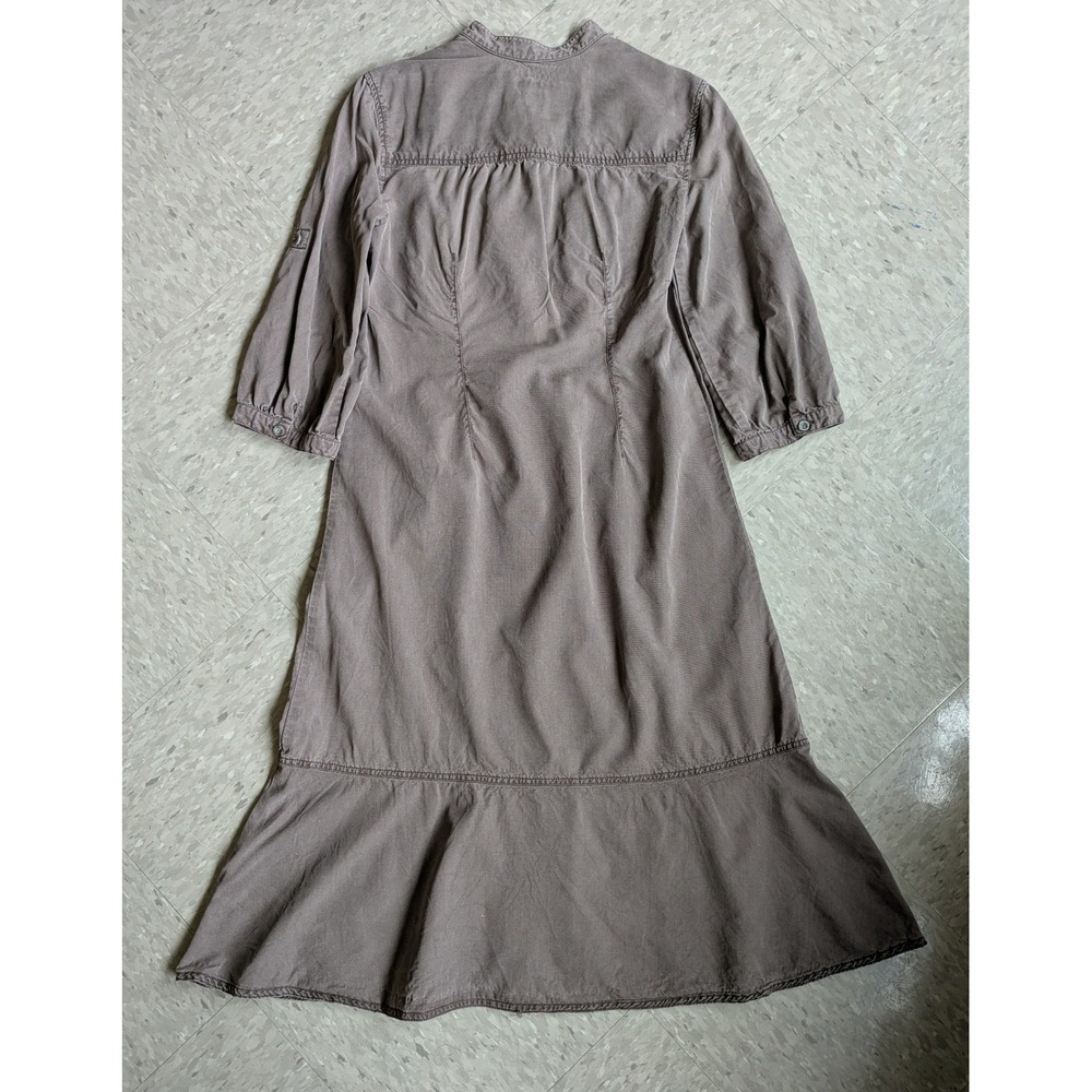 J. Jill Brown Button Front Roll Sleeve Midi Dress Minimalist Lagenlook Utility - Picture 9 of 9